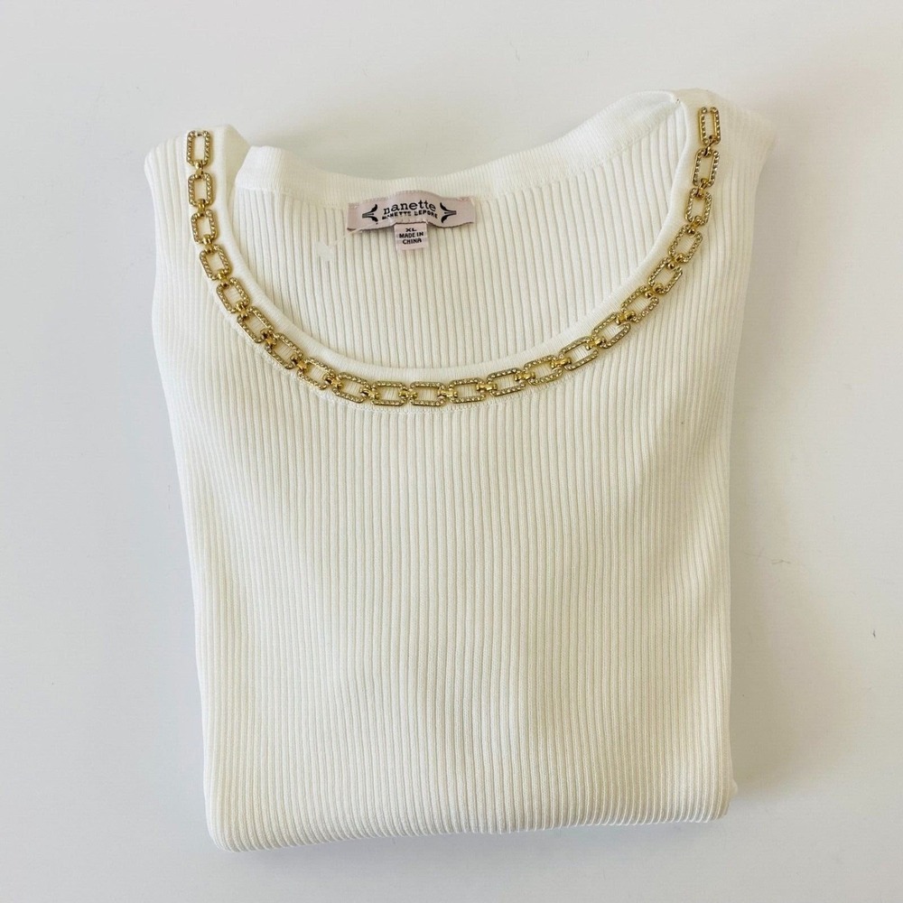 NWT Nanette Lepore Women's Top XL White Scoop Neck  Knit‎  Puff Sleeve - Picture 10 of 13